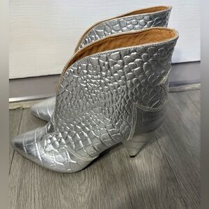 Toral Silver Croc-Embossed Heeled Boots
